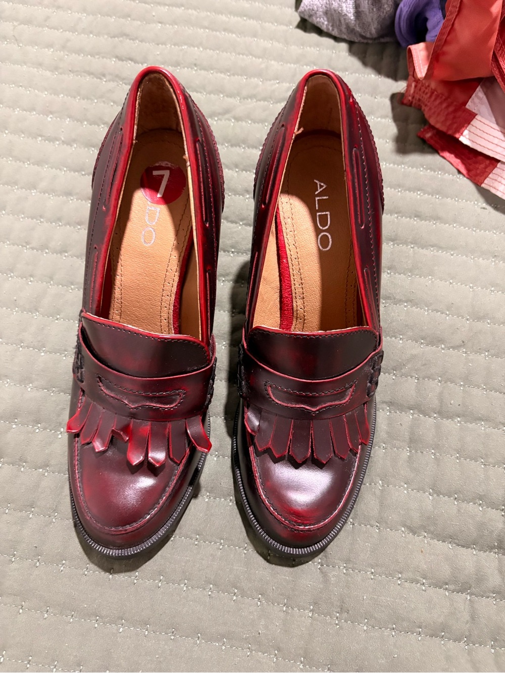 ALDO Burgundy Fringe Penny Loafers